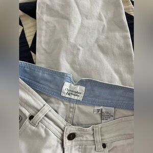 Christopher & Banks White Denim Pants with Blue Waistband